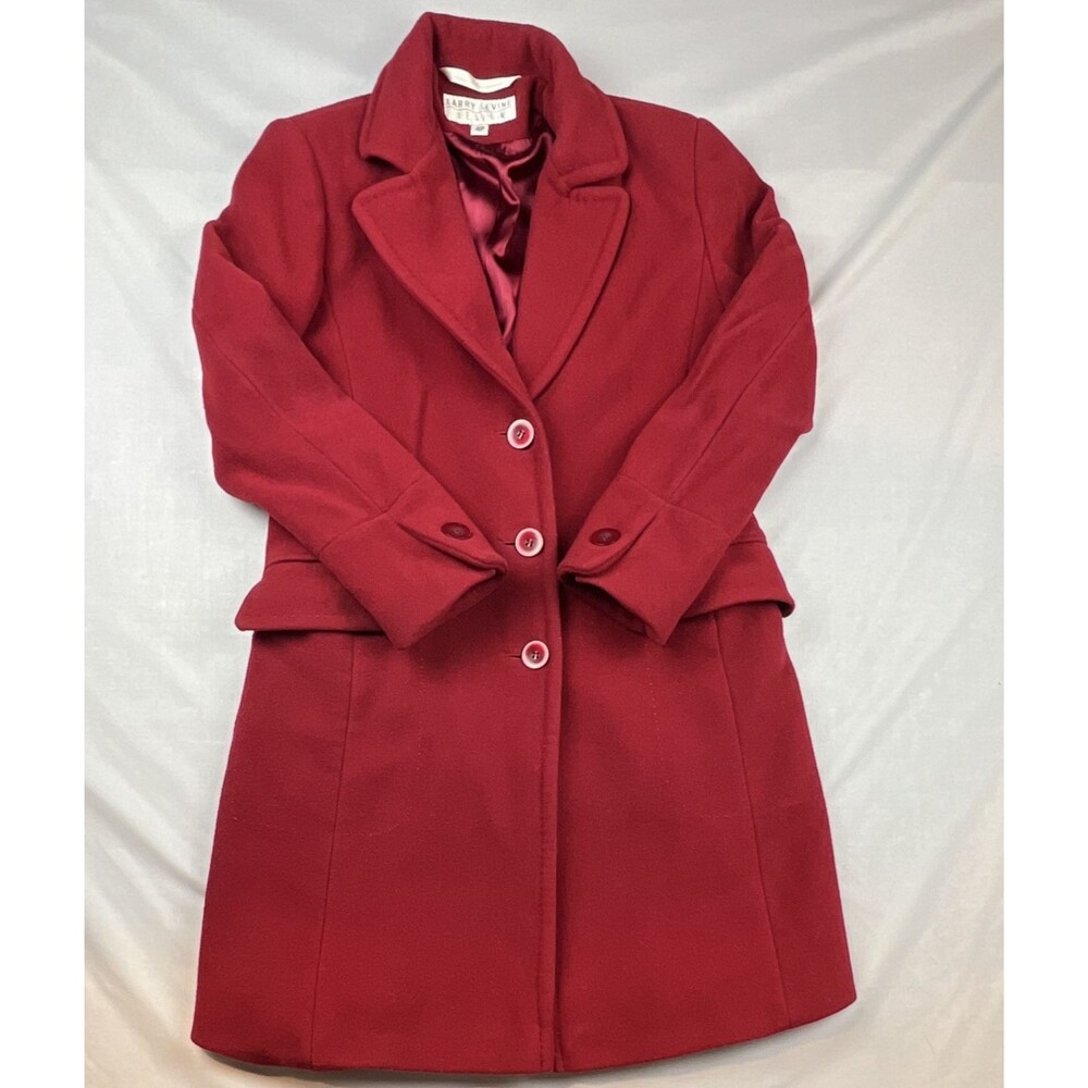 Vintage Larry Levine Red Lambswool Cashmere Overcoat Size 4P Petite Lined